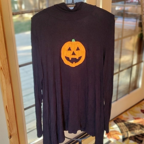 Joseph A Rayon Rushed Neck Long Sleeve Fall Pumpkin Embellished Sz. L Tunic - Picture 1 of 12